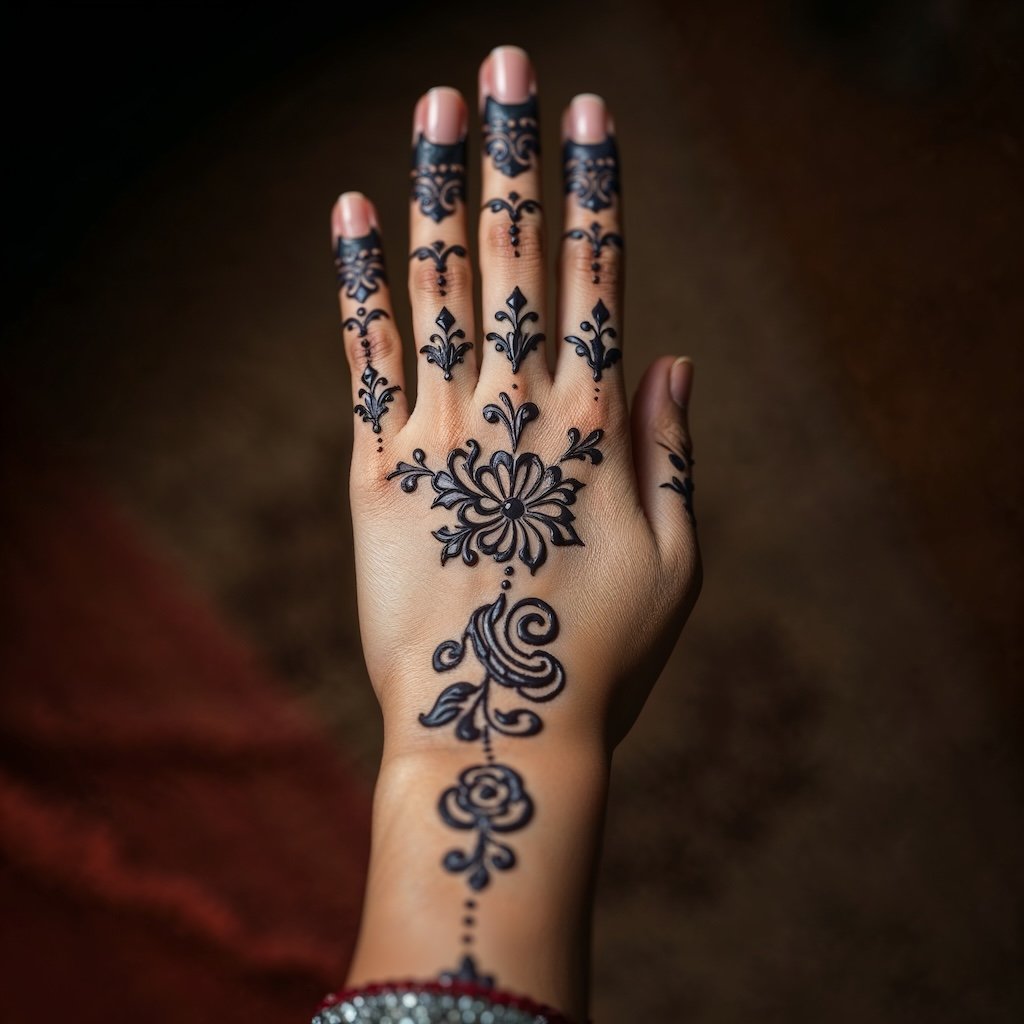 Arabic Back Hand Mehndi Design on model