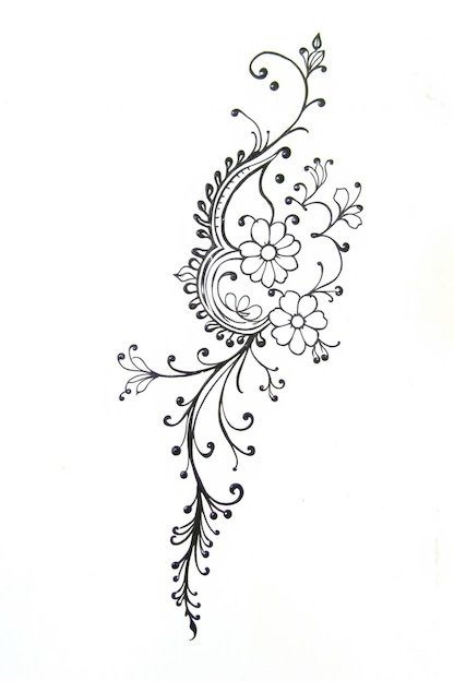 Arabic Full Hand Mehndi Design Black Ink Drawing