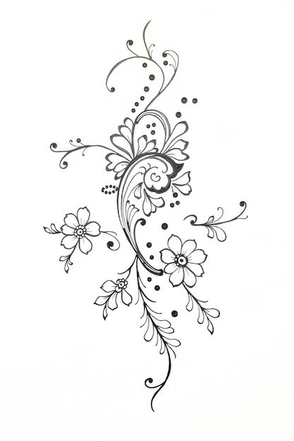 Arabic Full Hand Mehndi Design Black Ink Drawing
