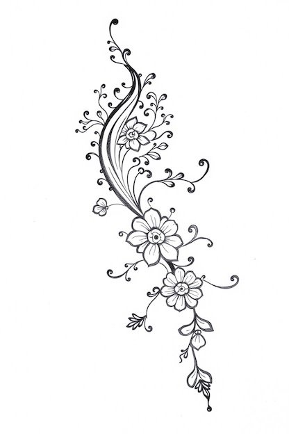 Arabic Full Hand Mehndi Design Black Ink Drawing