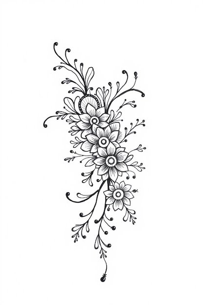 Arabic Full Hand Mehndi Design Black Ink Drawing