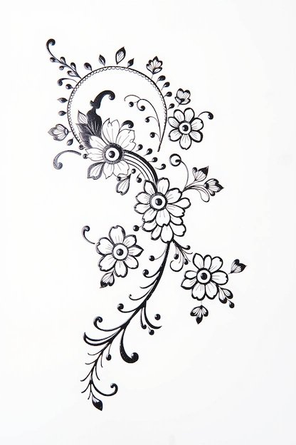 Arabic Full Hand Mehndi Design Black Ink Drawing