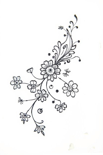 Arabic Full Hand Mehndi Design Black Ink Drawing