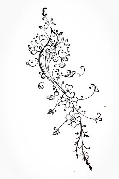 Arabic Full Hand Mehndi Design Black Ink Drawing