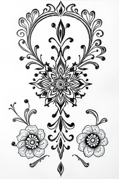 Arabic Full Hand Mehndi Designs - Black Ink Drawing