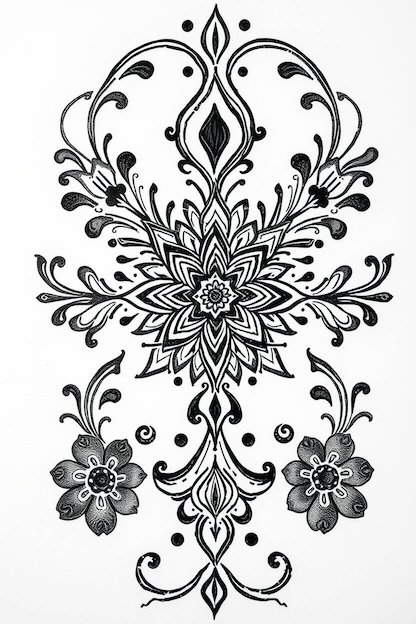 Arabic Full Hand Mehndi Designs -Black Ink Drawing