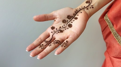 Simple Front Hand Mehndi Design of Flowers and Vine
